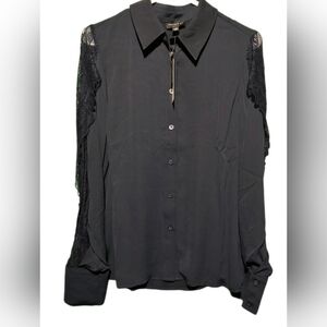 Current Air NWT Elegant Navy Lace Sleeve Women's Top Size Medium PTP 20